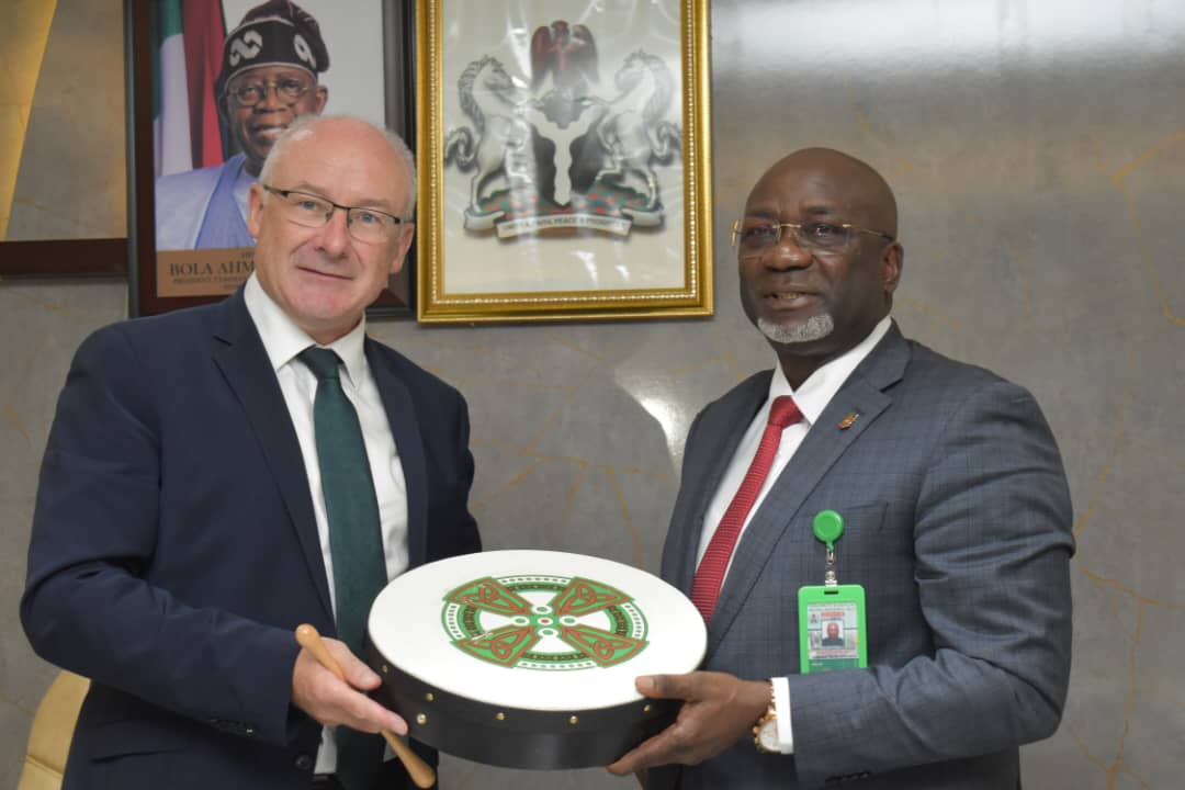L-R, The Ireland, Ministry for Agriculture, Food and Marine, Mr. Brendan Gleeson and Permanent Secretary, FMAFS, Dr. Ernest Umakhihe during the Courtesy Visit by the Irish Secretary General.