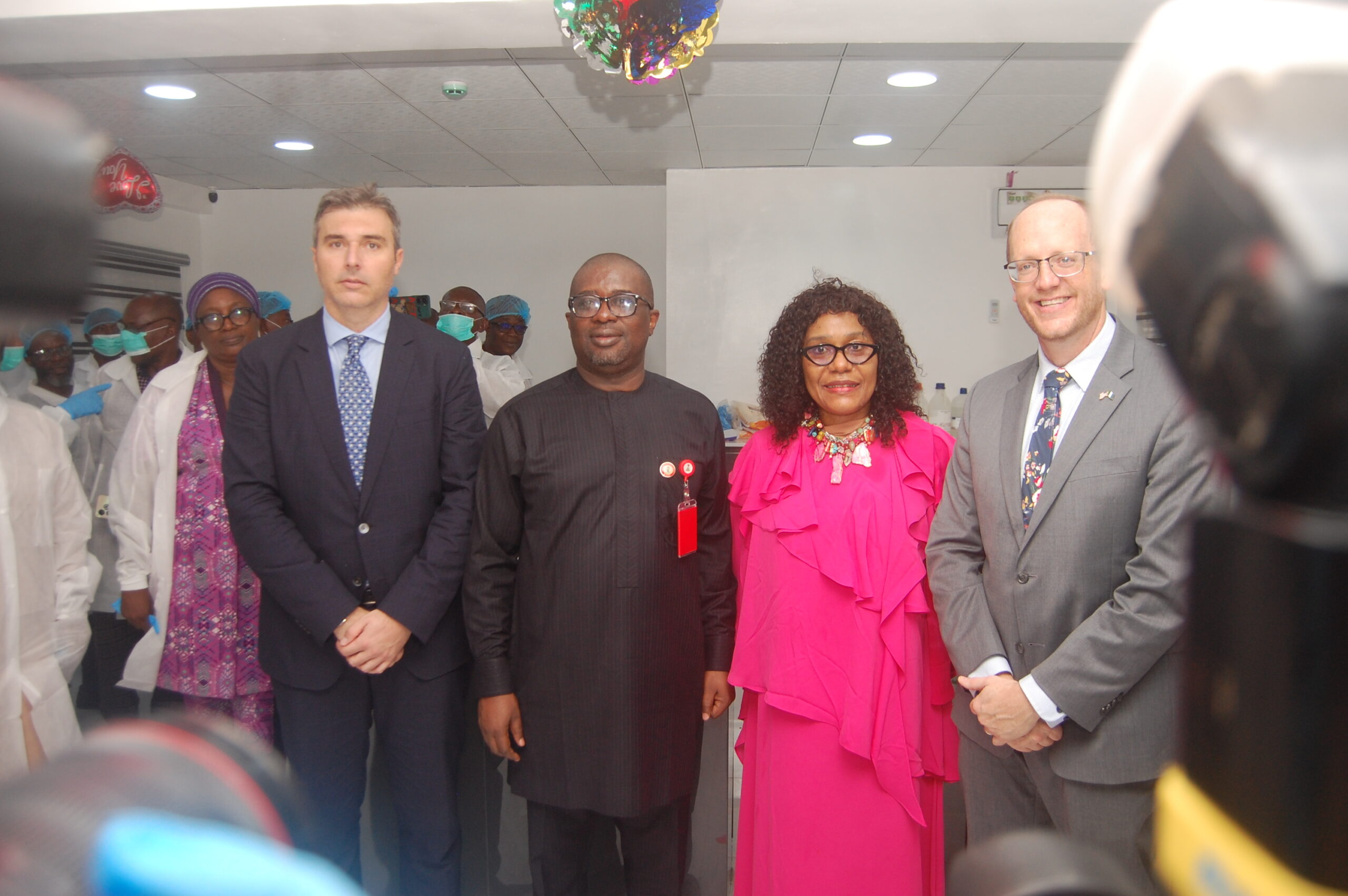 Deputy Country Representative, United Nations Office on Drugs and Crime, UNODC, Mr. Danilo Campisi; Director Media and Advocacy, National Drug Law Enforcement Agency, NDLEA, Femi Babafemi representing the Chairman/Chief Executive Officer of the Agency; Director, Forensic and Chemical Monitoring NDLEA, Mrs. Margaret Ogundipe and Consul General, United States Embassy, Will Stevens at the commissioning and handover ceremony of the newly renovated NDLEA forensic laboratory in Lagos on Wednesday 10th January 2024